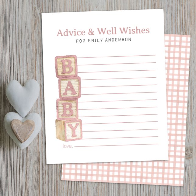 Papier Dusty Rose Baby Blocks Advice & Well Wishes Card (Advice & Well Wishes Baby Shower Activity)