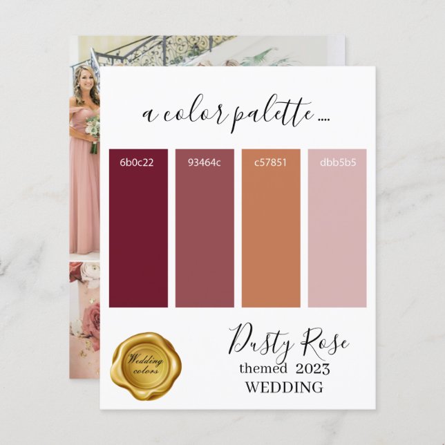 Papier Dusty Rose couleurs Mariage Palette Card 2023 (Devant / Derrière)