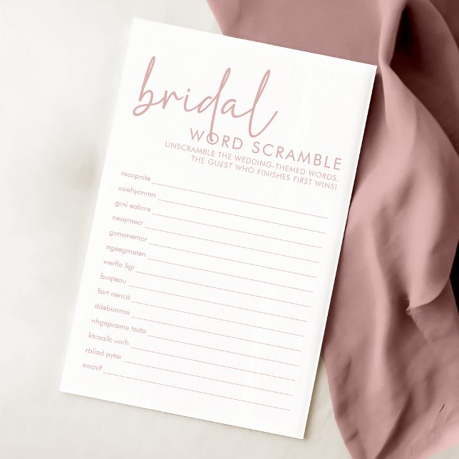 Papier Dusty rose et blanc Douche Word Scramble Jeu (Créateur téléchargé)