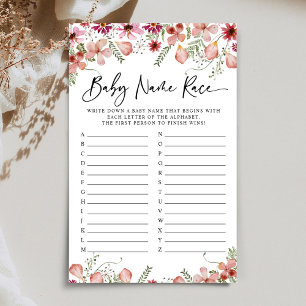 Papier Dusty Rose Florals Baby Name Race Baby shower Jeu