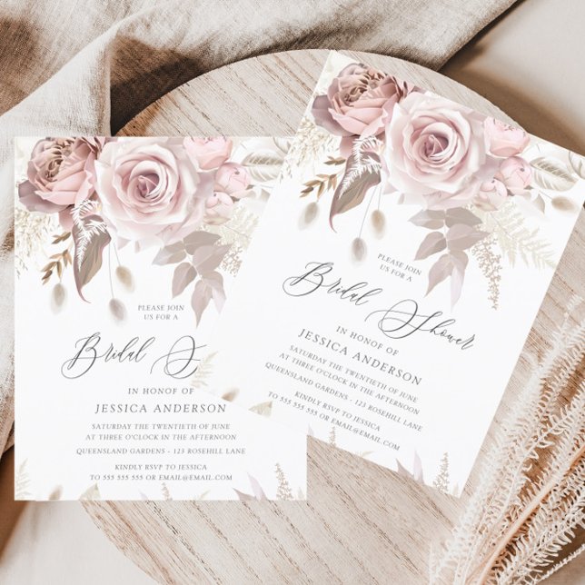 Papier Dusty Rose Ivory Floral Budget Fête des mariées (Créateur téléchargé)