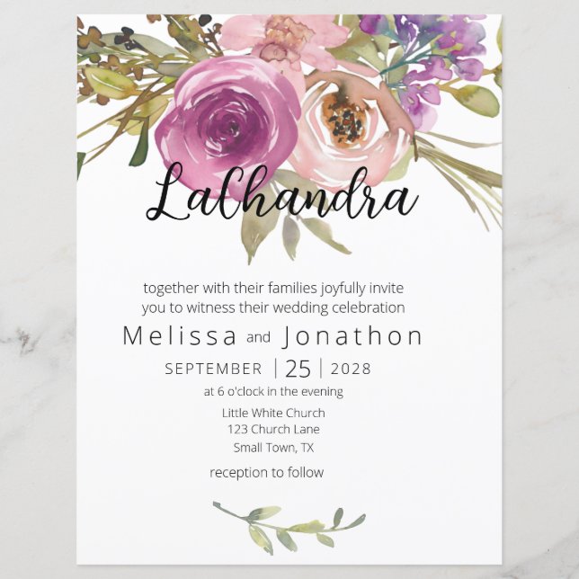 Papier Dusty rose violet Faire-part de mariage Floral (Devant)