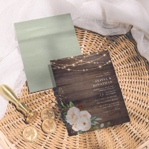Papier Éclairages à cordes rustiques et Mariage à pivoine