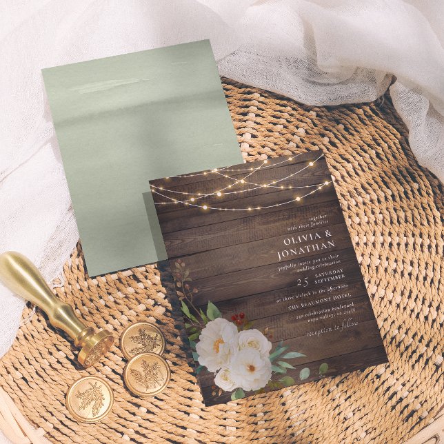 Papier Éclairages à cordes rustiques et Mariage à pivoine (Créateur téléchargé)