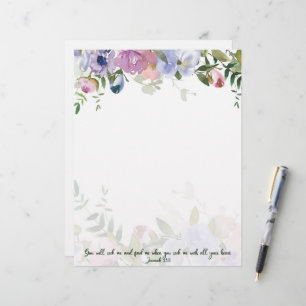 Papier Écriture florale aquarelle pastel Jérémie 29:13