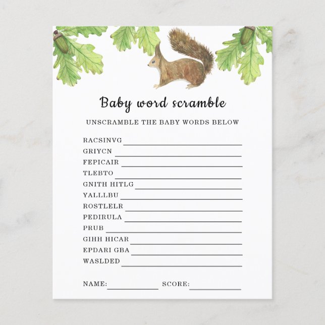 Papier Écureuil - Bébé Word Scramble Jeu (Devant)