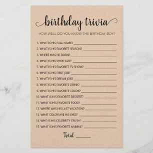 Papier Editable Birthday trivia Jeu de fête d'anniversair