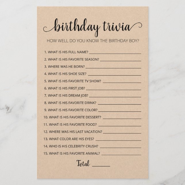 Papier Editable Birthday trivia Jeu de fête d'anniversair (Devant)