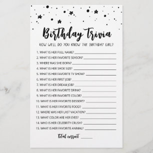 Papier Editable Birthday trivia Jeu de fête d'anniversair