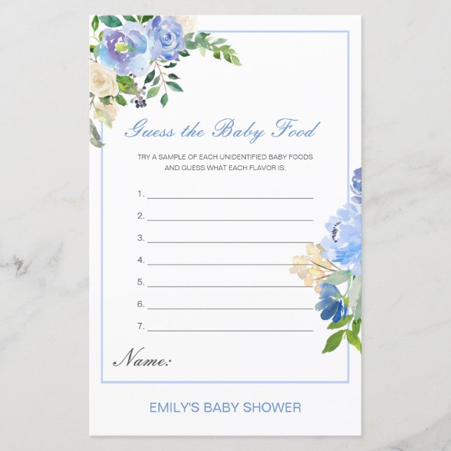 Papier Editable Guess the Baby Food Baby shower Game (Devant)