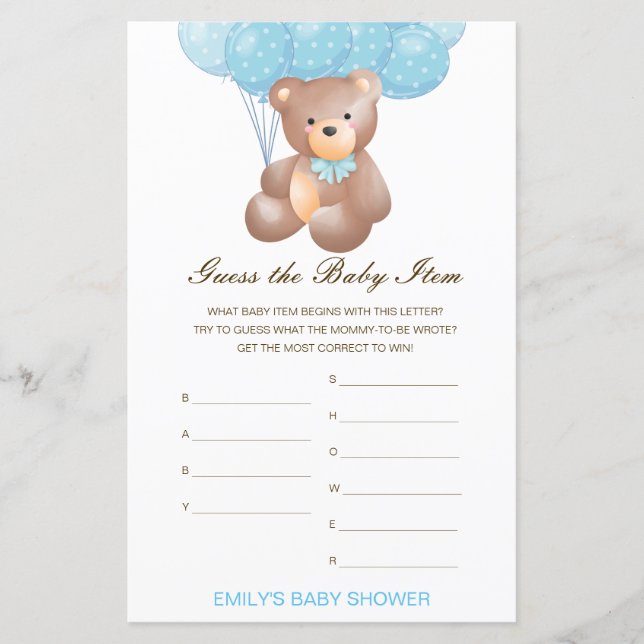 Papier Editable Guess the Baby Item Baby shower Jeu (Devant)