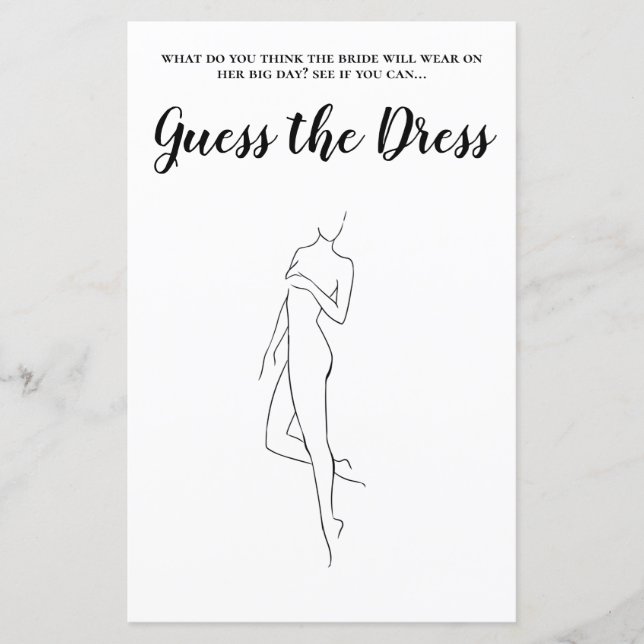 Papier Editable Guess the Dress Fête des mariées Jeu (Devant)