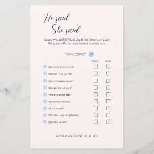 Papier Editable Il A Dit Qu'Elle A Dit Wedding shower Gam