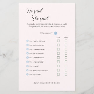 Papier Editable Il A Dit Qu'Elle A Dit Wedding shower Gam