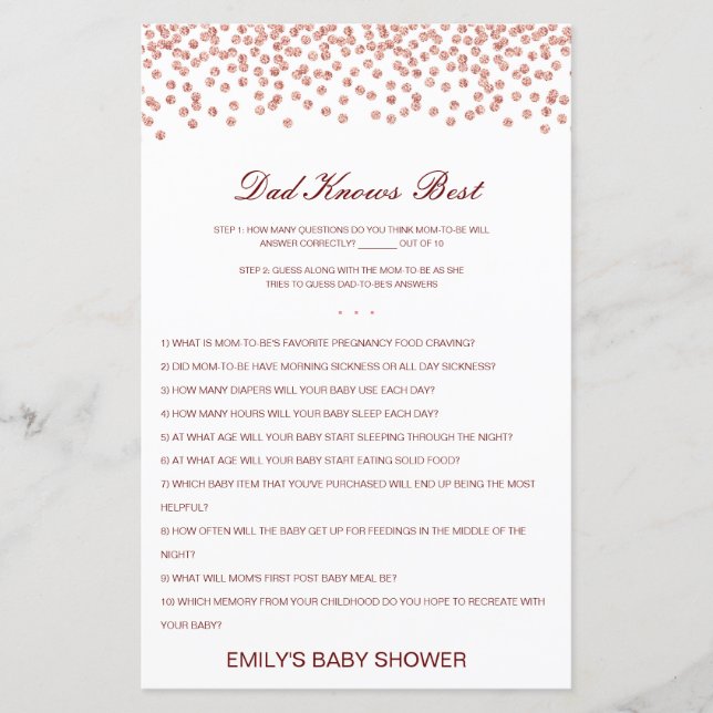 Papier Editable Papa connaît le meilleur jeu de Baby show (Devant)