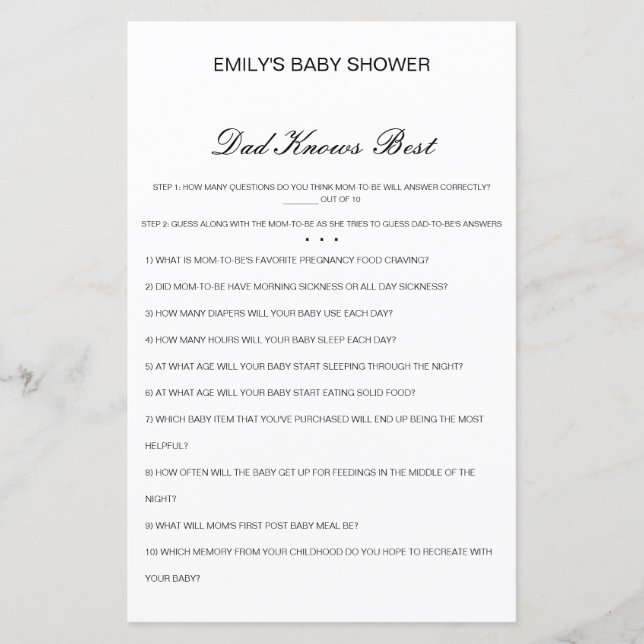 Papier Editable Papa connaît le meilleur jeu de Baby show (Devant)