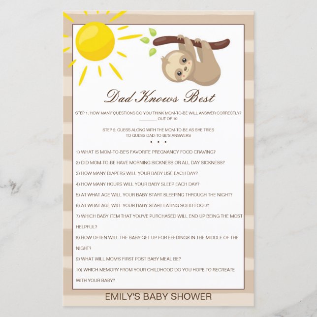 Papier Editable Papa connaît le meilleur jeu de Baby show (Devant)