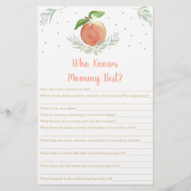 Papier Editable Peach Gold Qui Connaît Mommy Meilleur Jeu (Devant)