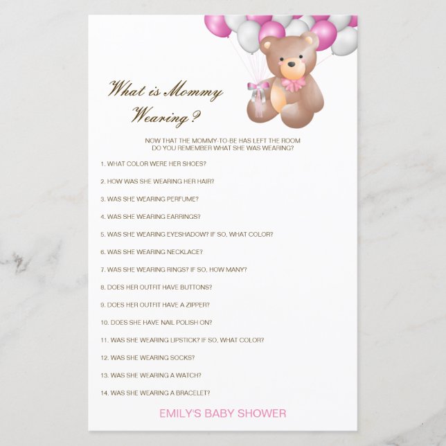 Papier Editable What is maman Wear Baby shower Game (Devant)
