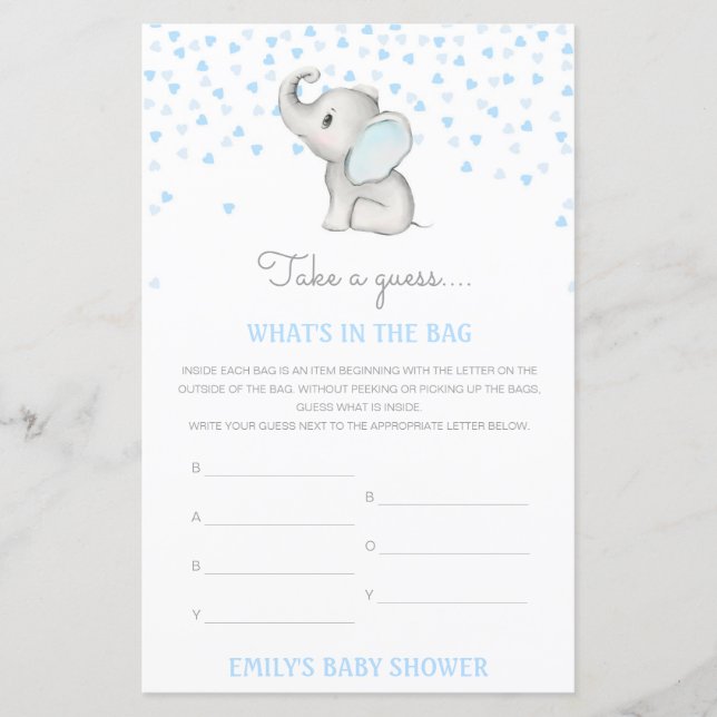 Papier Editable What's in the Bag Baby shower Game (Devant)