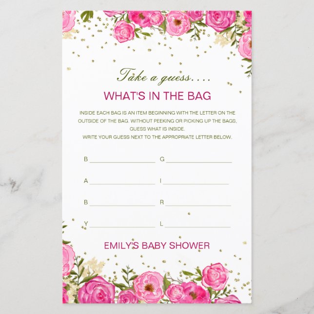 Papier Editable What's in the Bag Baby shower Game (Devant)