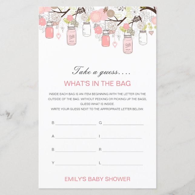Papier Editable What's in the Bag Baby shower Game (Devant)