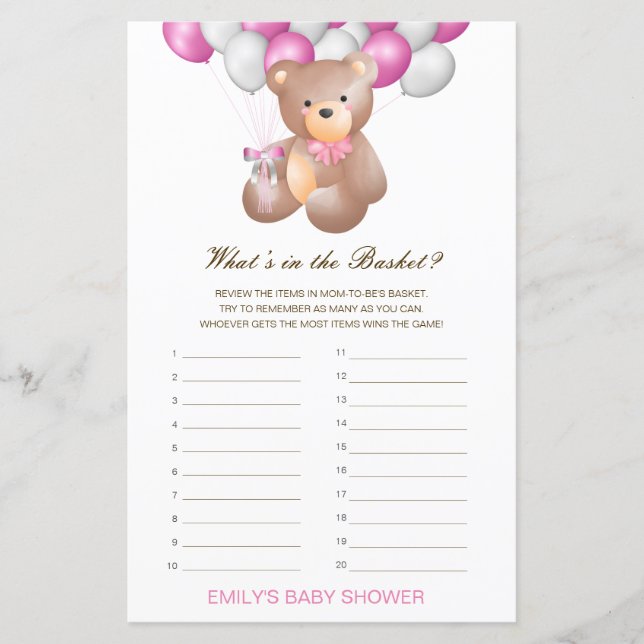Papier Editable What's in the Basket Baby shower Game (Devant)