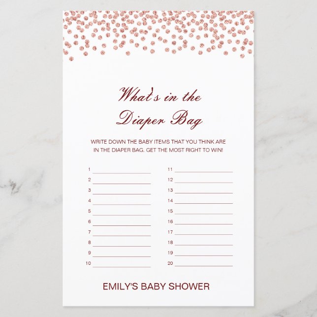 Papier Editable What's in the Diaper Bag Baby shower Game (Devant)