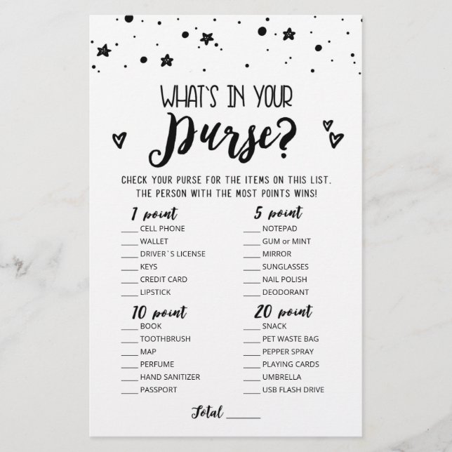 Papier Editable What's in your purse Bridal Party jeu (Devant)
