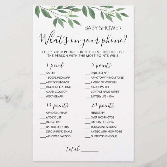 Papier Editable What's on your phone Baby shower Jeu (Devant)