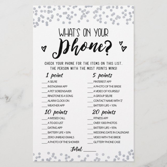 Papier Editable What's on your phone Hen Party jeu (Devant)