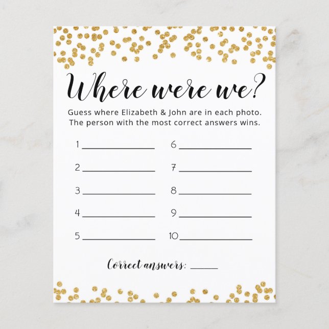 Papier Editable Where Are We Fête des mariées jeu (Devant)