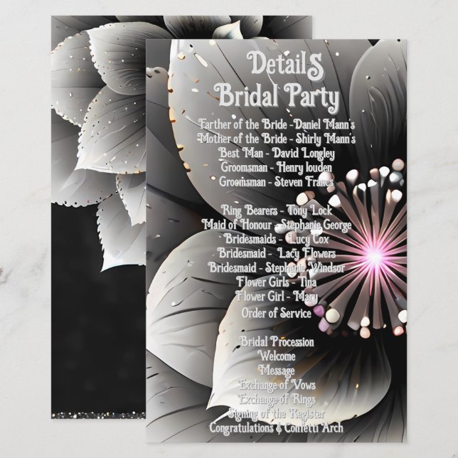 Papier Élégance intemporelle : Mariage en fleurs noir et  (Devant / Derrière)