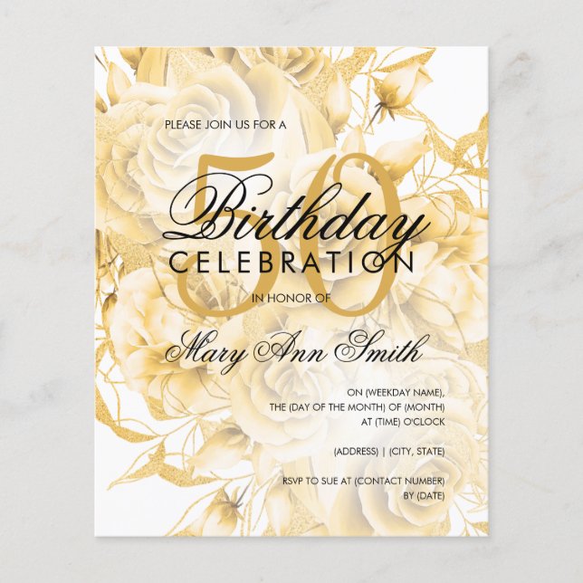 Papier Élégant 50e anniversaire Floral Invitation blanc o (Devant)