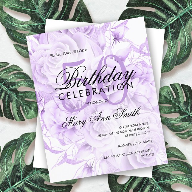 Papier Élégant 50e anniversaire Floral violet blanc Invit (Créateur téléchargé)