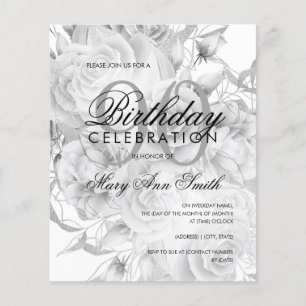Papier Elégant 90e anniversaire Floral Argent blanc Invit
