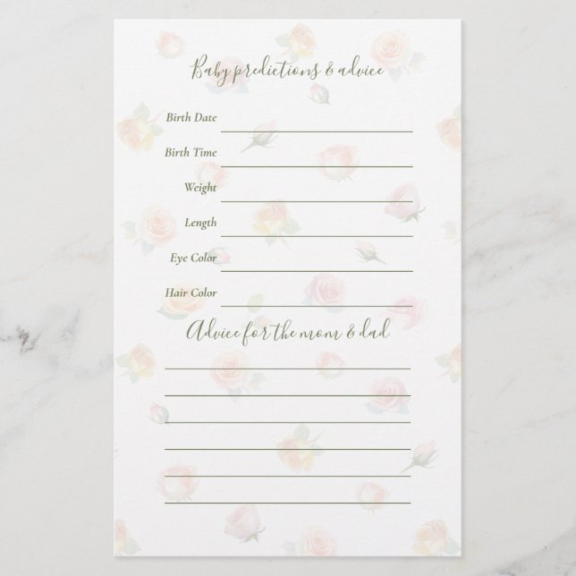 Papier Elegant Baby in Bloom Baby Shower Guessing Game (Devant)