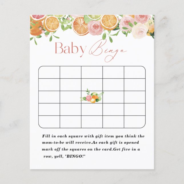 Papier Elégant Baby shower de fleurs roses Citrys Aquarel (Devant)