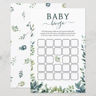 Papier Elégant Baby shower de verdure botanique Bingo Jeu
