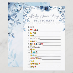 Papier Elégant Baby shower Emoji Fleurs Bleues Jeu