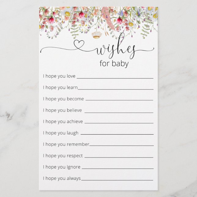 Papier Elégant Baby shower Fleur sauvage veut pour bébé (Devant)