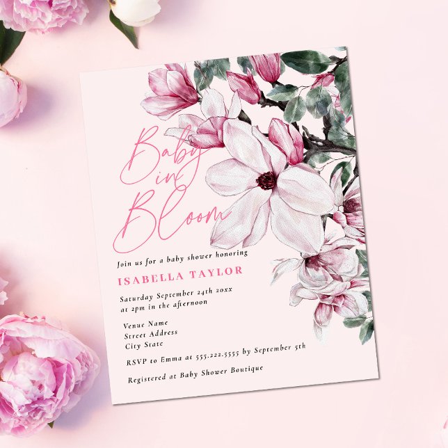 Papier Élégant Baby shower Floral Rose Girl Budget (Créateur téléchargé)