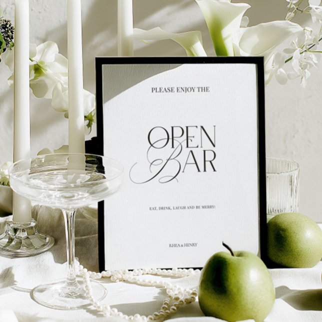 Papier Elegant Black & White Minimalist Open Bar Sign (Elegant Black & White Minimalist Open Bar Sign)