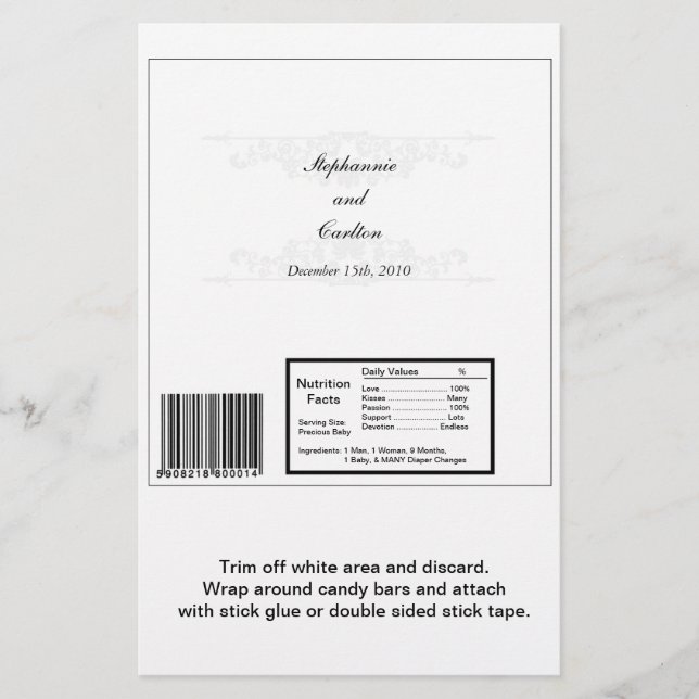 Papier Elégant blanc/Mariage Argent Grand Barre de sucrer (Devant)