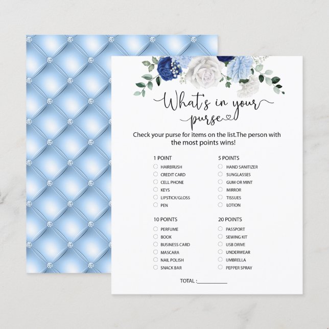 Papier Elégant bleu bleu floral Ce qui est dans votre sac (Devant / Derrière)