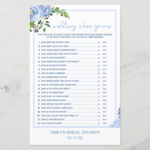 Papier Elegant Blue Floral Bridal Shower Game Printed