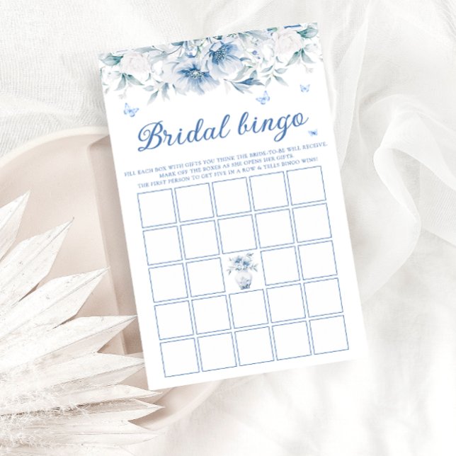Papier Élégant Blue Floral Fête des mariées Jeu de Bingo (Créateur téléchargé)