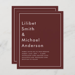 Papier Élégant Bourgogne Monochrome Mariage Simple Classi