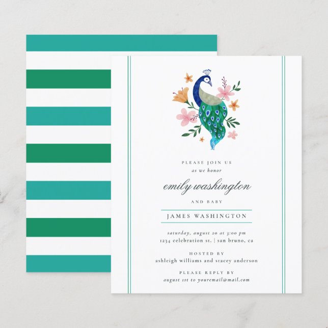 Papier Elégant budget Baby shower Peacock (Devant / Derrière)