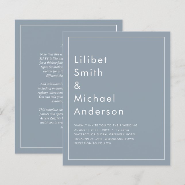 Papier Élégant budget Dusty Blue Monochrome Mariage (Devant / Derrière)